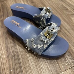Dr. Scholls x Free People Wooden Sandals/Clogs (Denim Blue) with Buckle